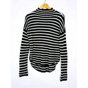Express Striped Mock Neck Sweater Black White Fuzzy Knit Size Small